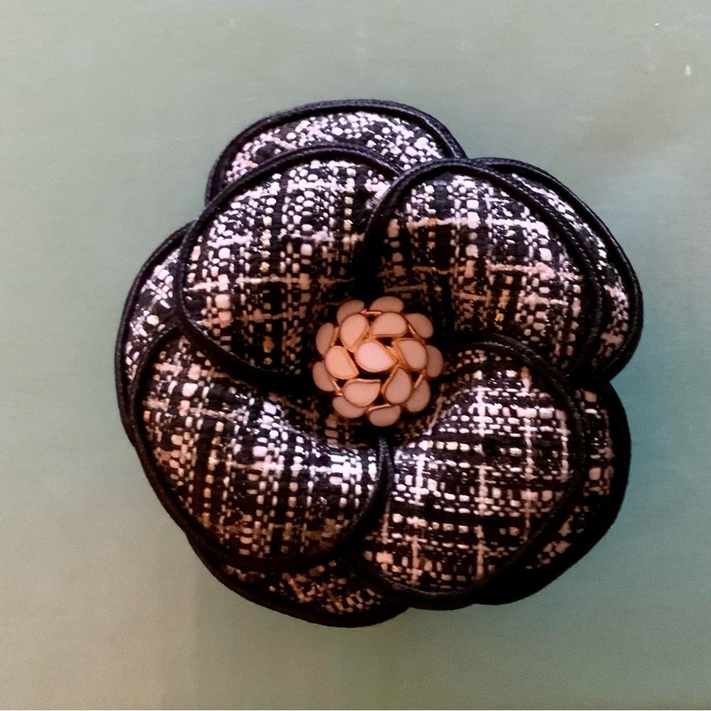 Large Tweed Camillia Flower Brooch Pin